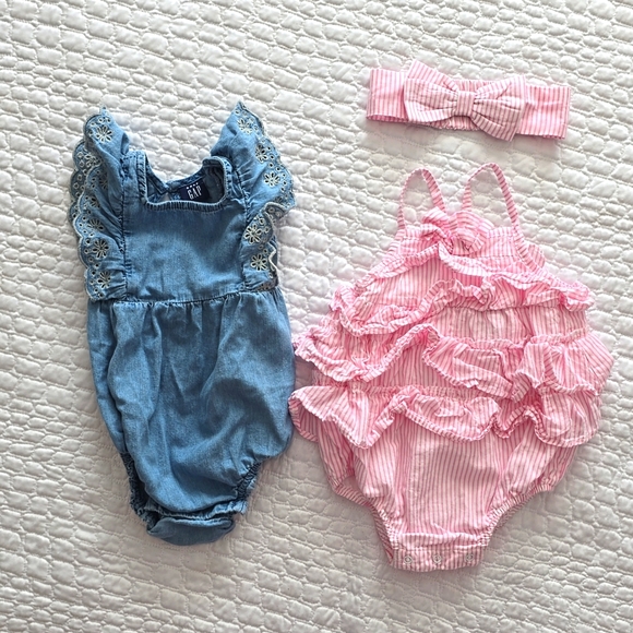 Baby girl romper bundle with matching headband - Picture 1 of 8
